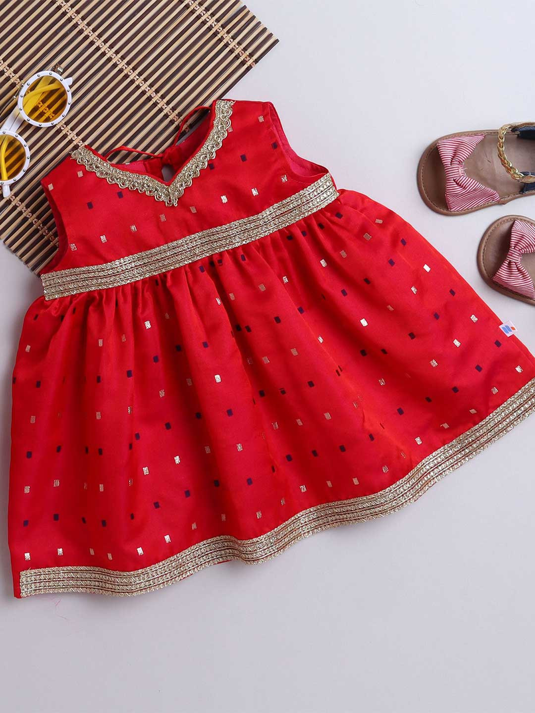 MANY FROCKS & Polka Girls Dot Print Fit & Flare Dress