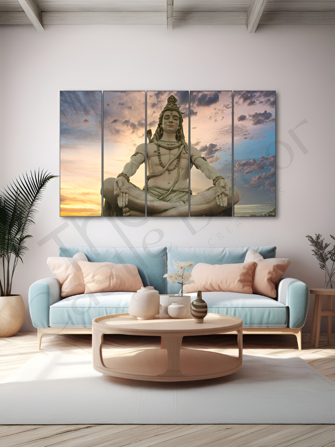 The Castle Decor Beige & Blue 5 Pieces Religious Wood Wall Art