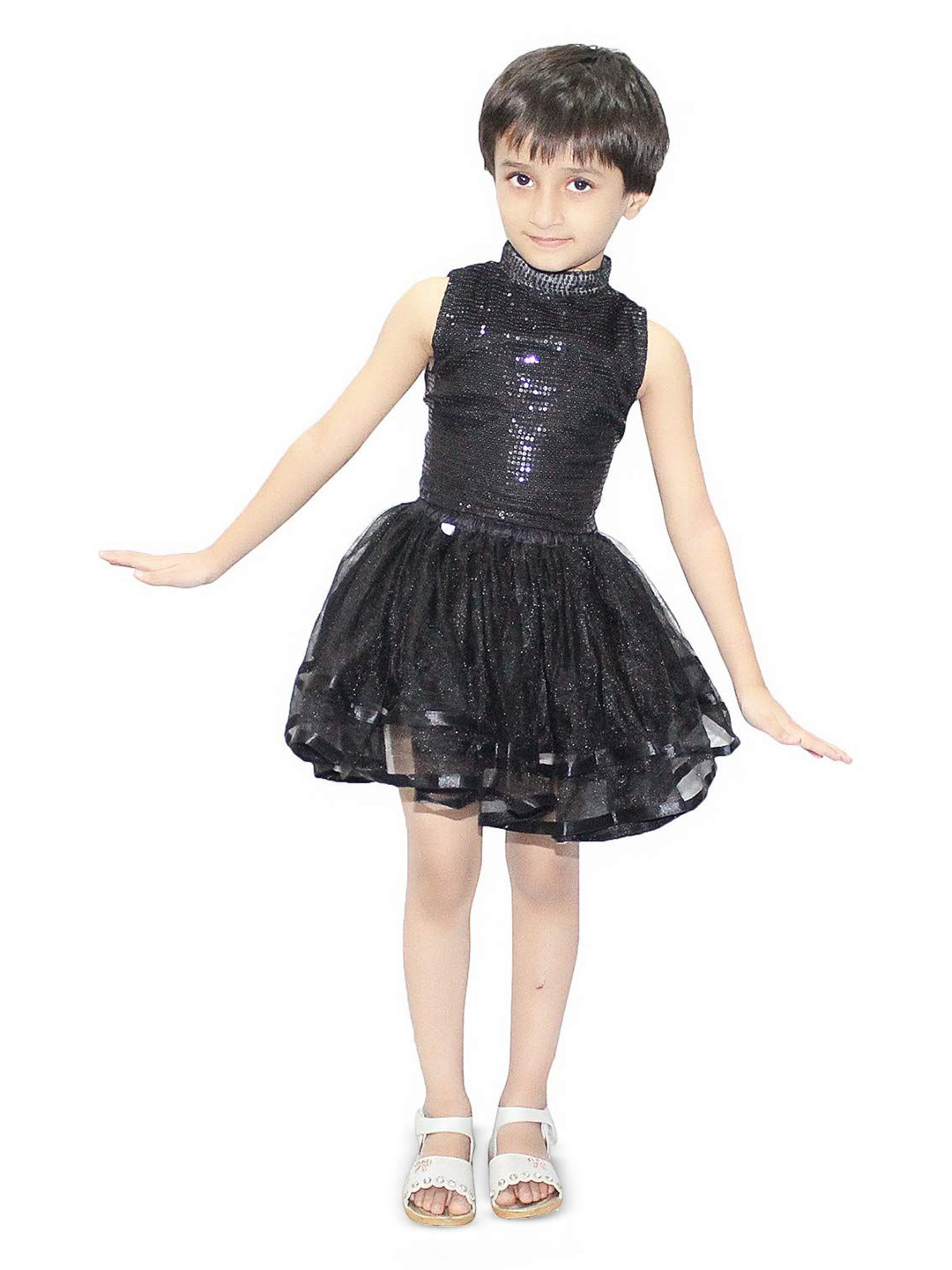 Kaku Fancy dresses Girls Embellished High Neck Top With Skirt