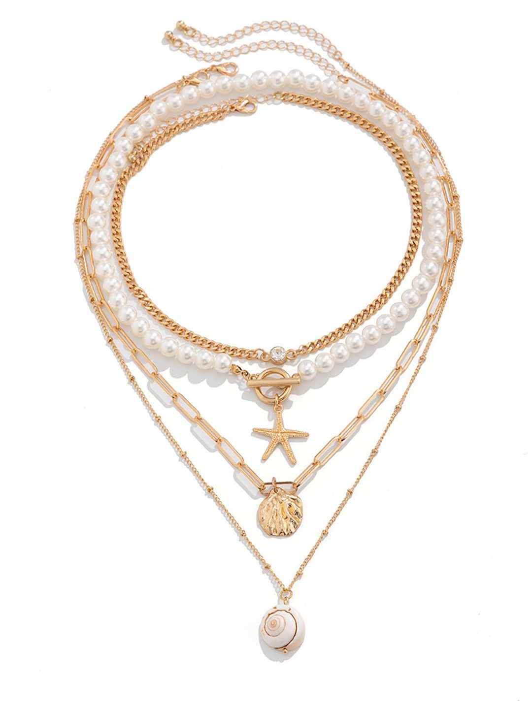 StyleCast x Revolte White Gold-Plated Pearls Studded Layered Chain