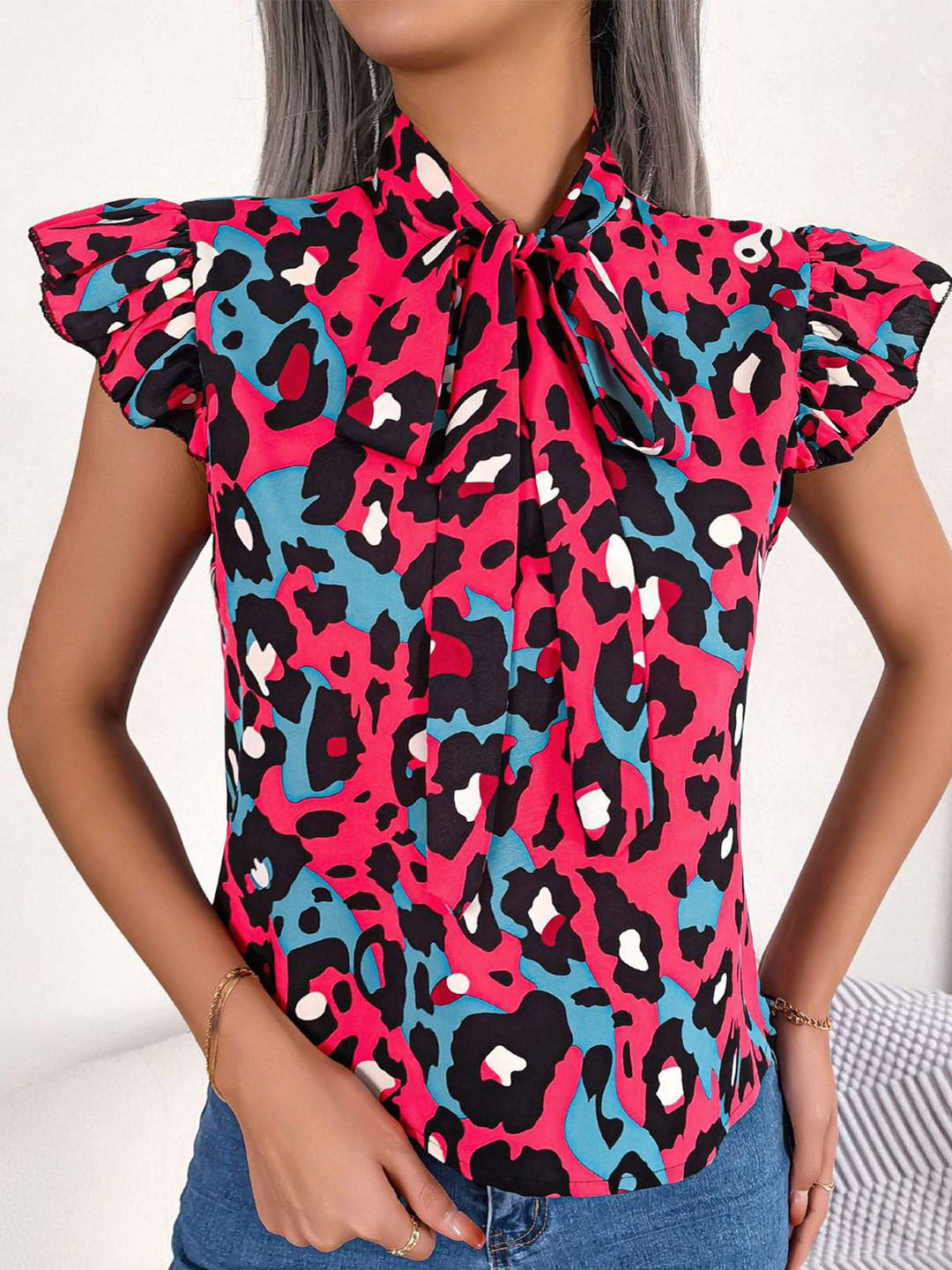 StyleCast x Revolte Women Abstrct Print Tie-Up Neck Regular Top