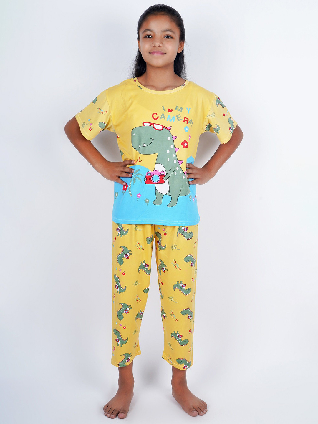 LMG Lifestyle Kids Printed Pure Cotton T-shirt & Capris Night suit