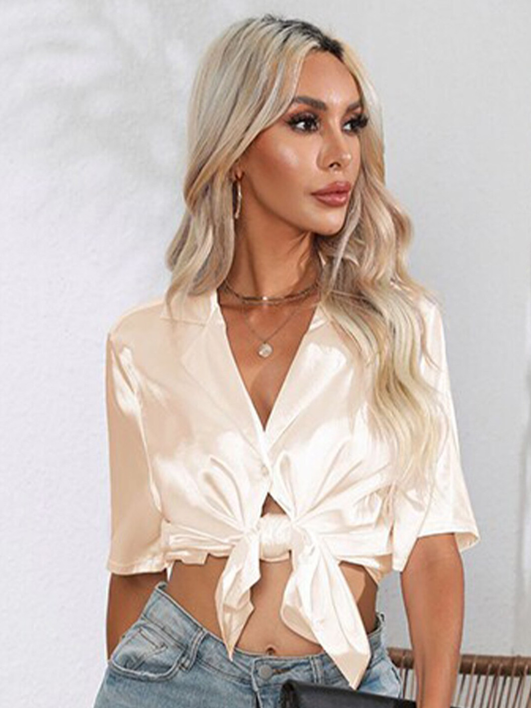 StyleCast x Revolte Shirt Style Crop Top