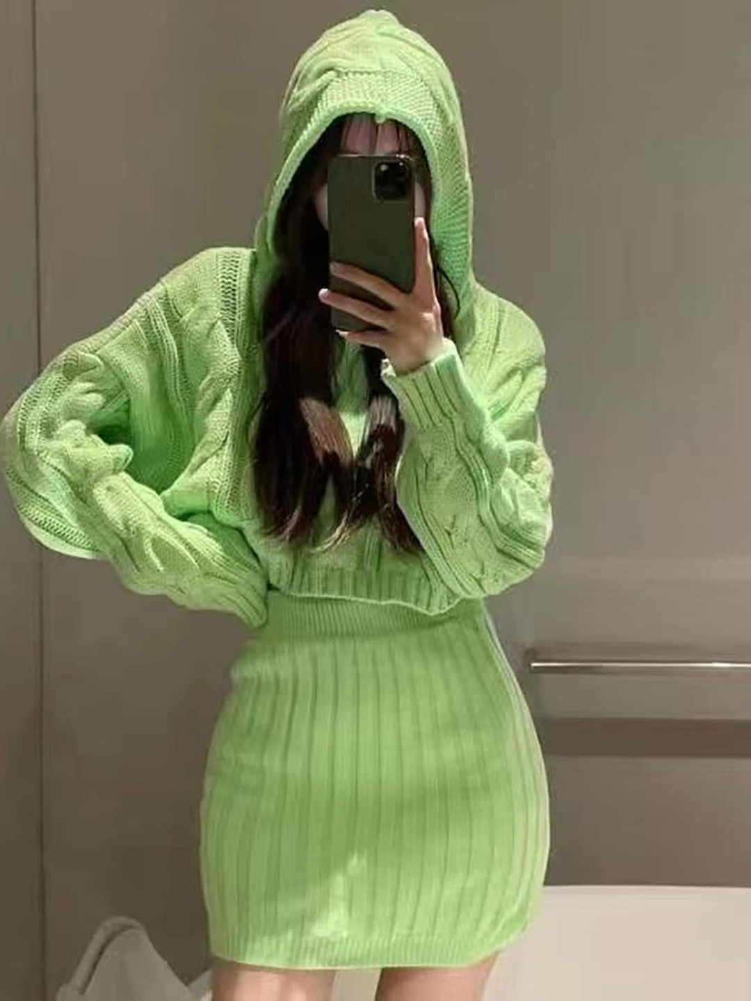 LULU & SKY Green Hooded Sweater with Ribbed Skirt Co-Ords