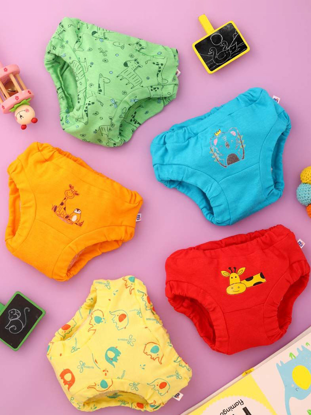 SuperBottoms Unisex Basic 100% Cotton Briefs for Kids Breathable & Soft Underwear 5 Pcs