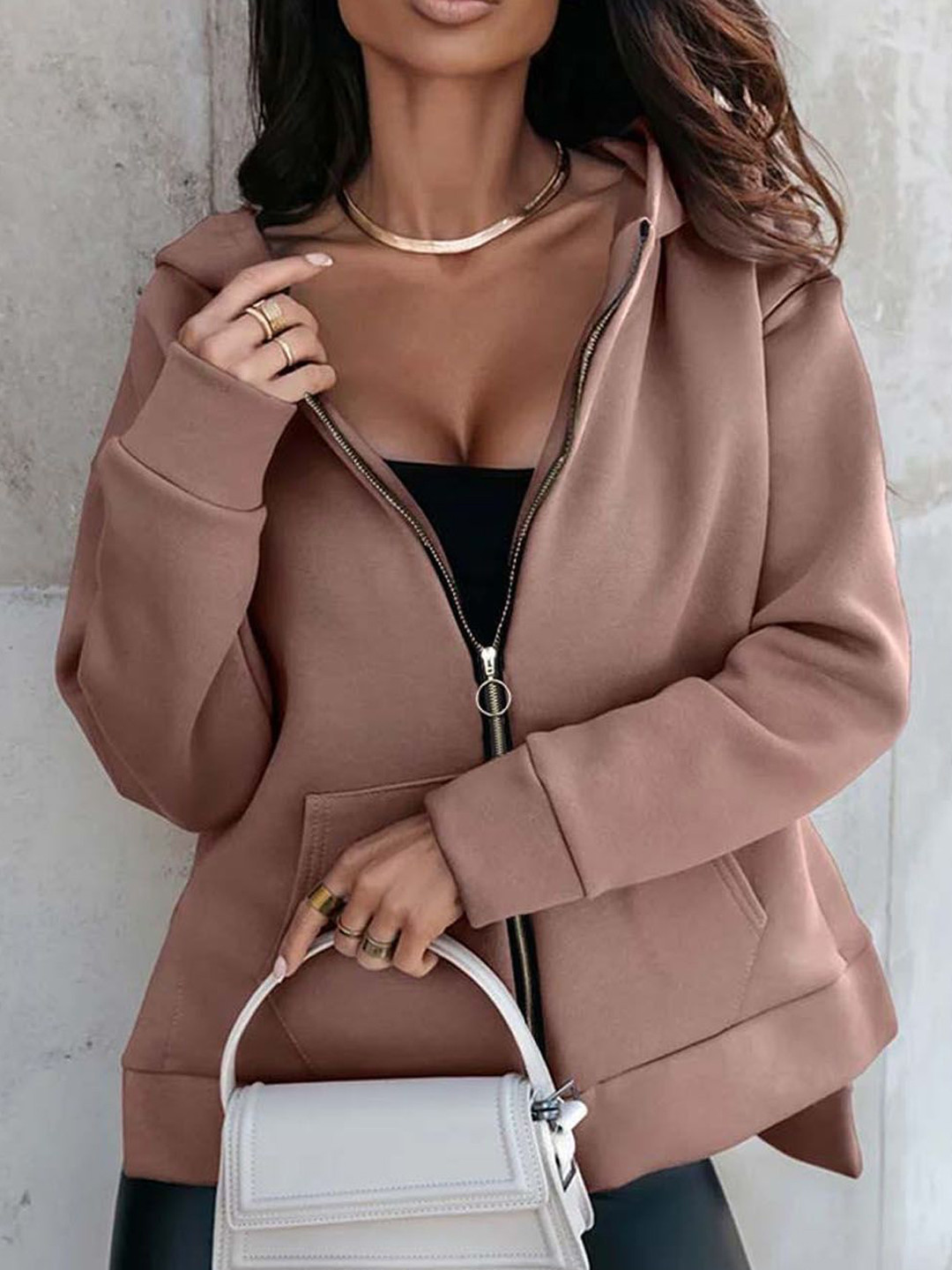 StyleCast Women Solid Biker Jacket with Hood