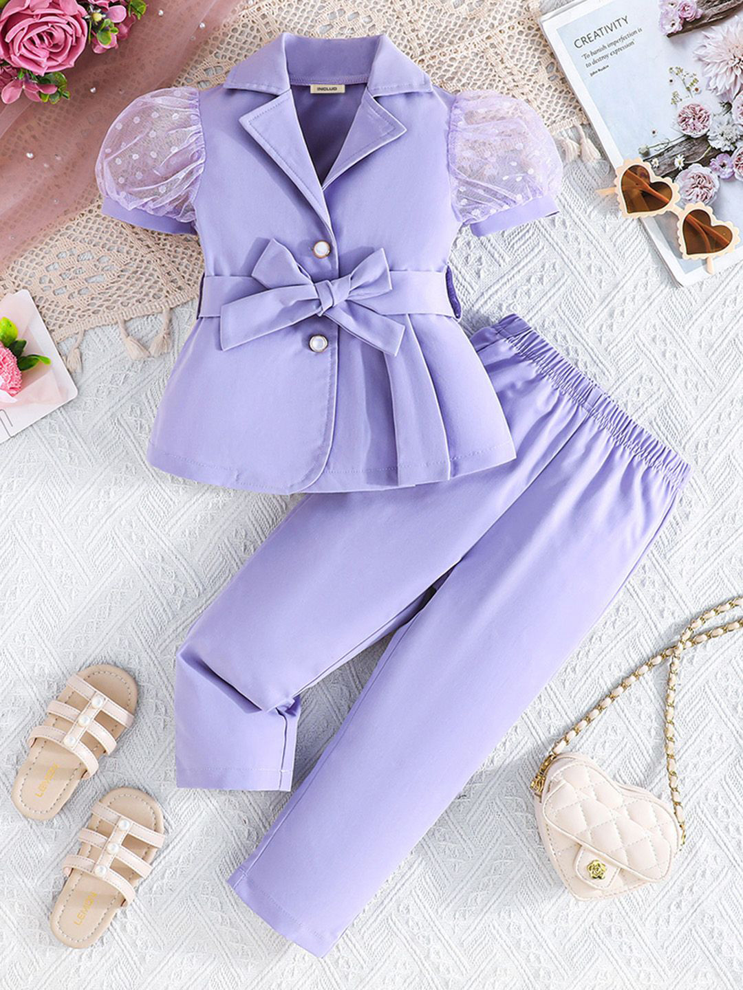 INCLUD Girls Puff Sleeves Coat With Trousers