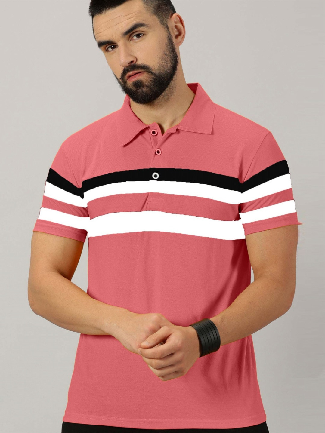 THE BEETEL HOUSE Men Colourblocked Polo Collar Pockets T-shirt