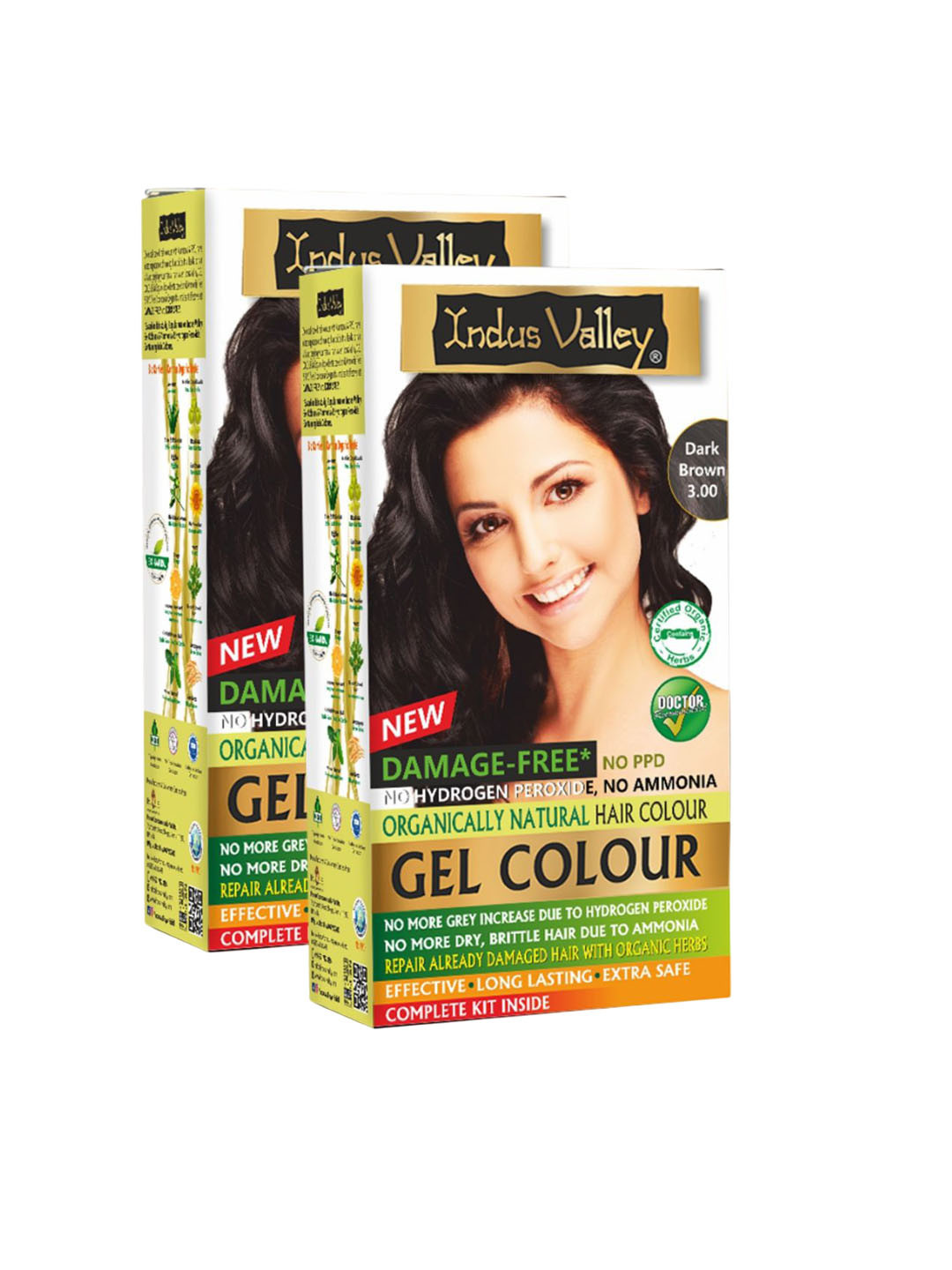 Indus Valley Set Of 2 Organically Natural Gel Hair Color- 130 g Each- Dark Brown