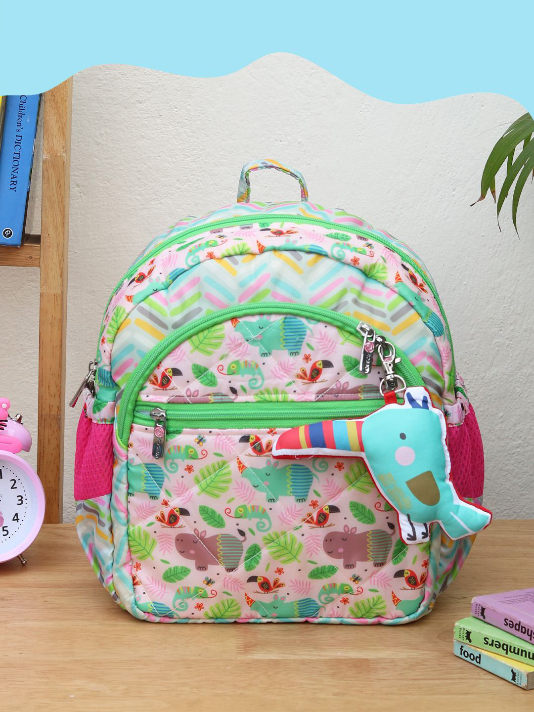 ROSADA Kids Pink Hippo Printed Lightweight Waterproof School Bag Backpack 11inch