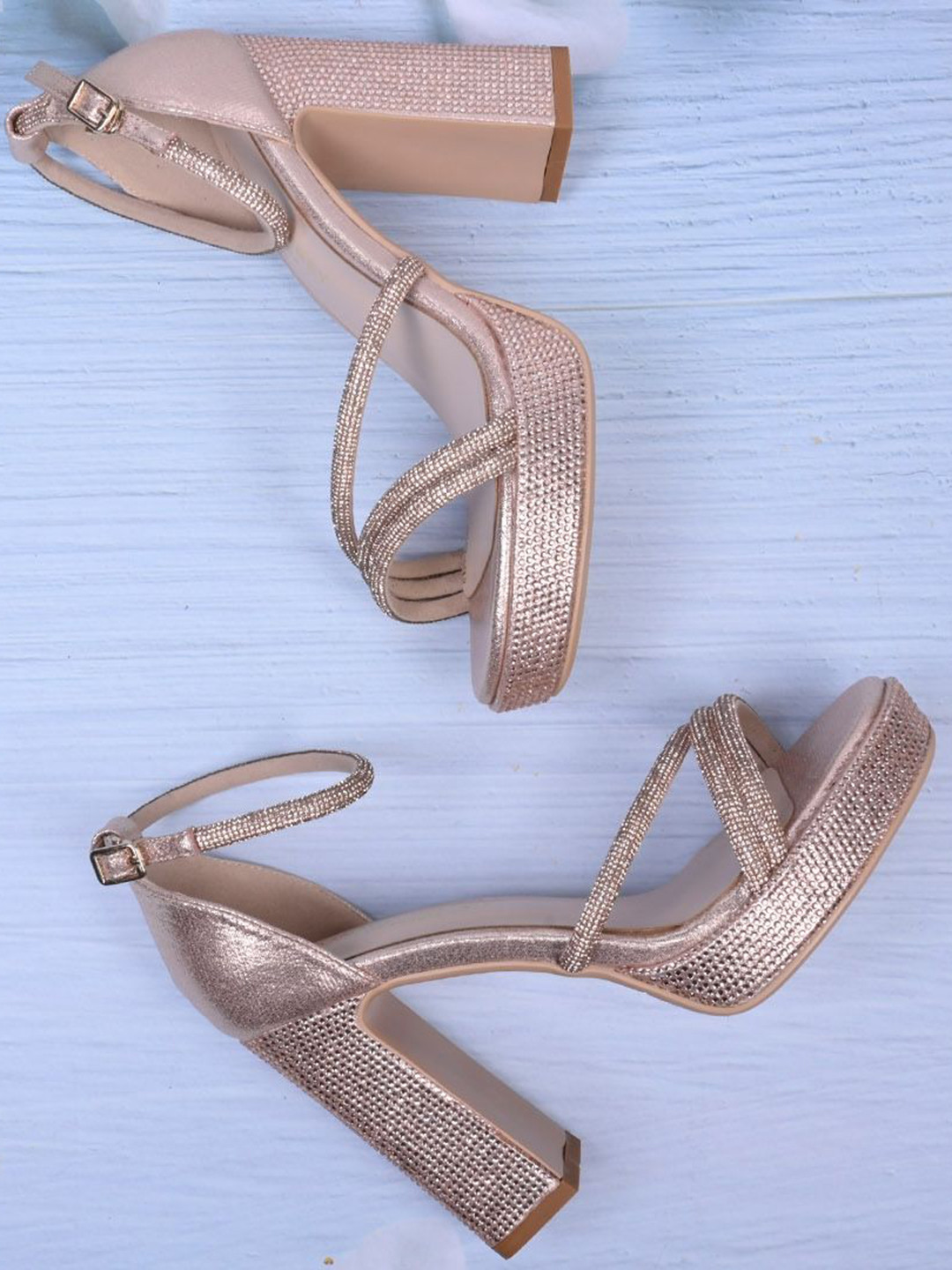 Ronnie Grey Embellished Block Heel Sandals