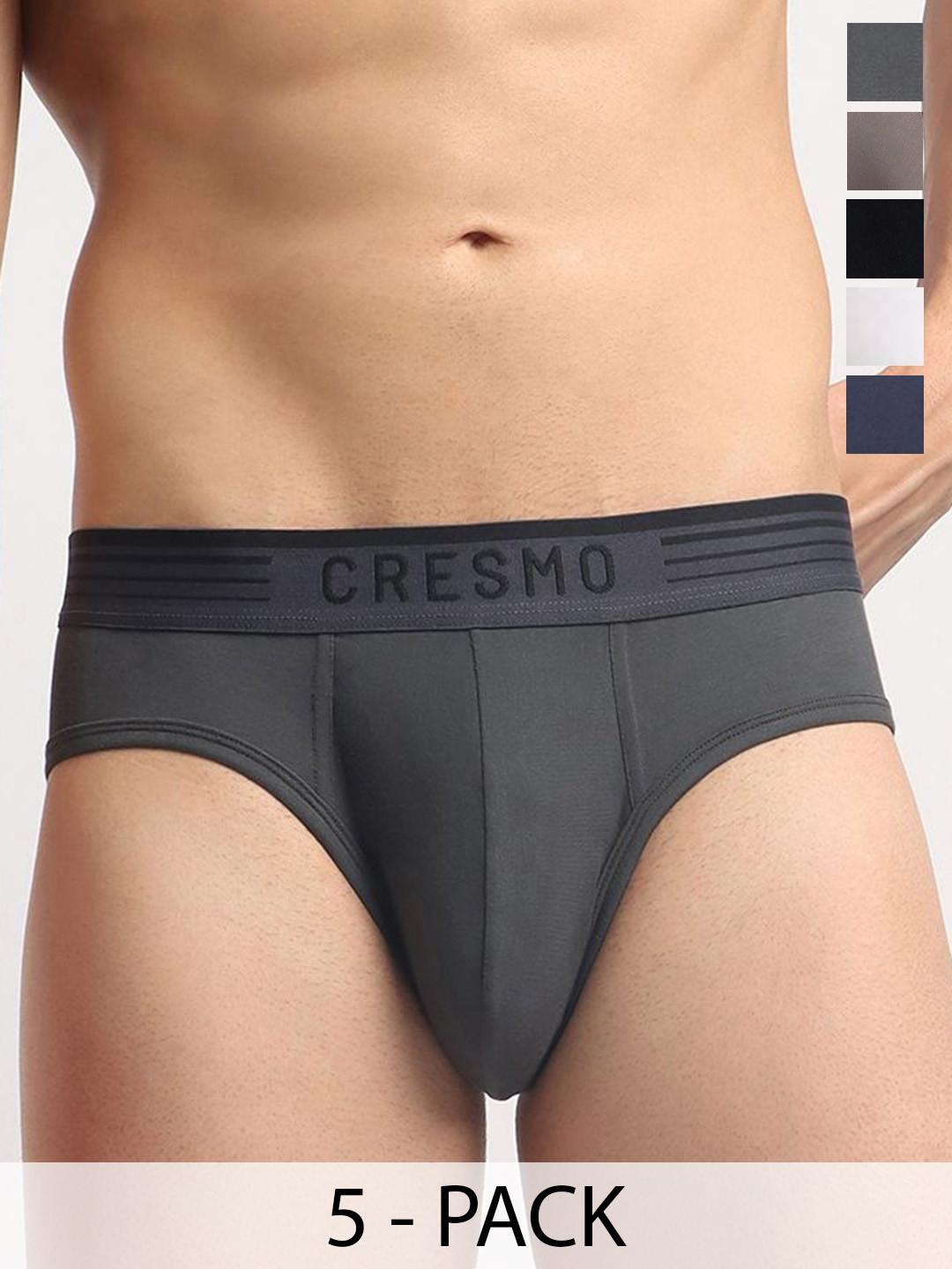 Cresmo Pack Of 5 Basic Briefs CR-B-SLD-P5-SLSTON-SHIARM-COS-WHIT-INTBLK-S