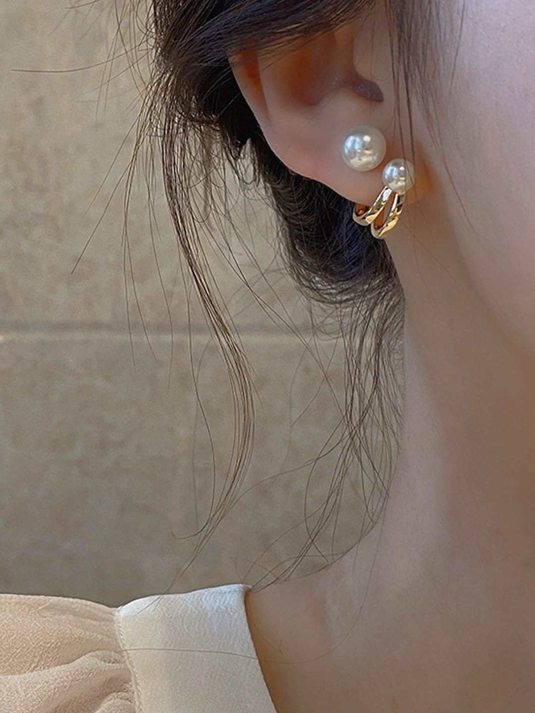 StyleCast Elegant Gold-Toned Pearls Studded Ear Cuffs