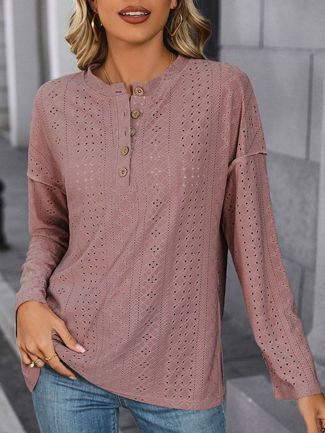 StyleCast x Revolte Pink Geometric Long Sleeve Top