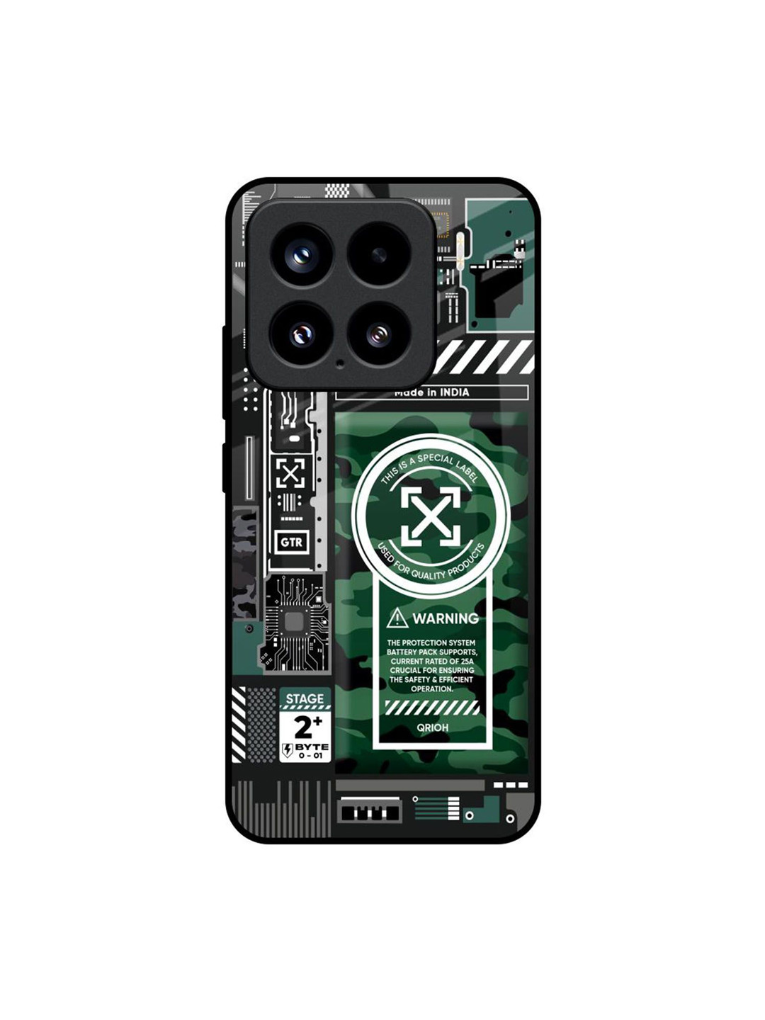 QRIOH Green Camo Circuit Printed Silicone Glass Xiaomi 15 5G Back Case