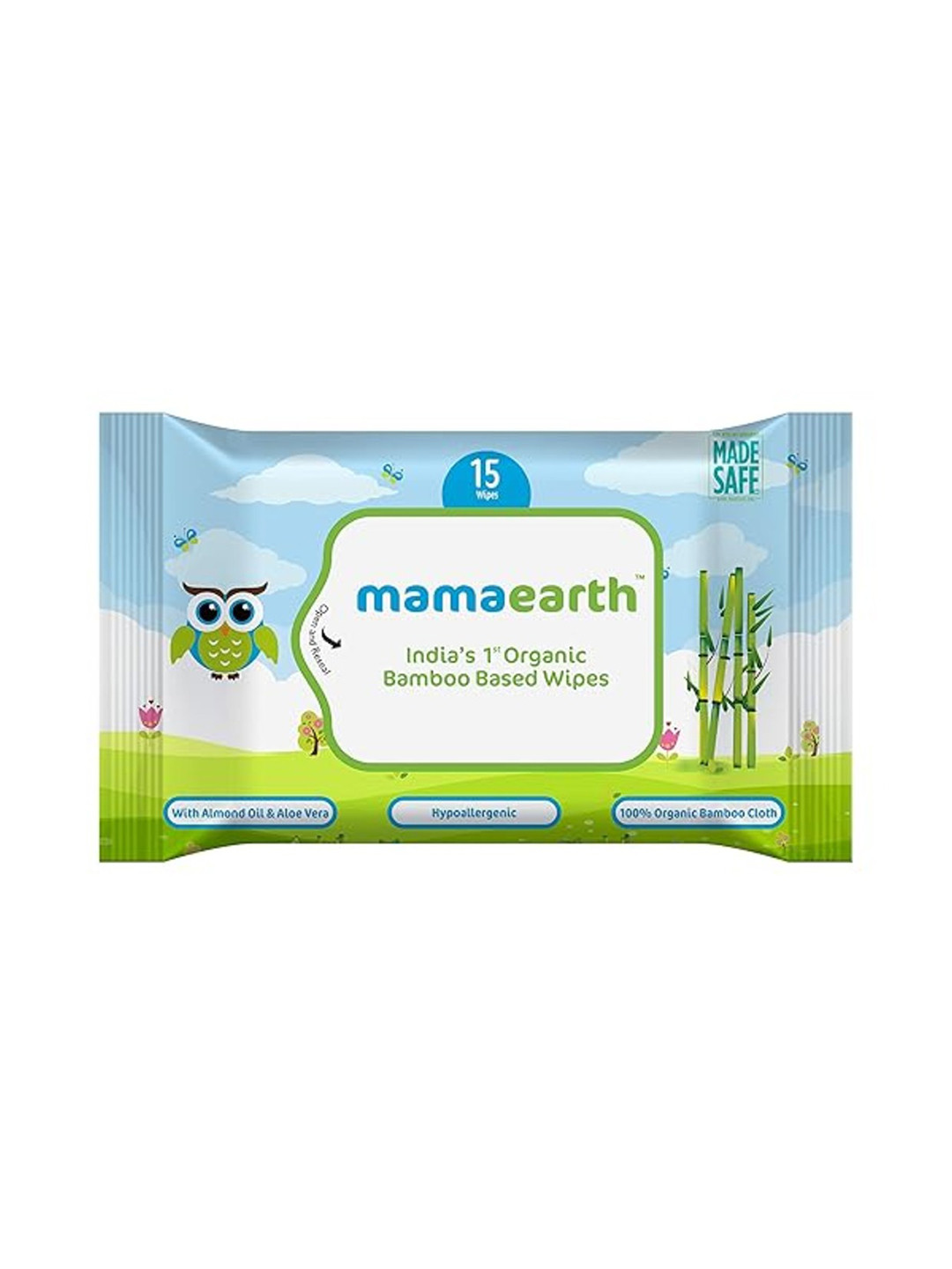 Mamaearth Baby Organic Bamboo Based Travel Wipes with Almond Oil & Aloe Vera - 15 Wipes