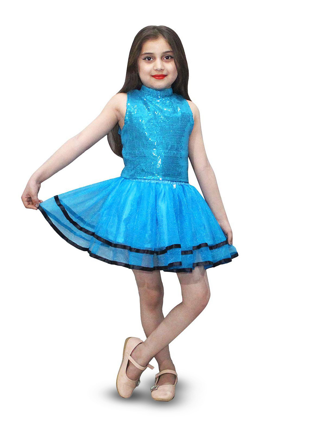Kaku Fancy dresses Girls Embellished High Neck Top With Skirt