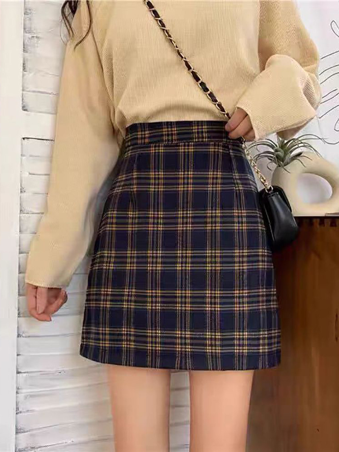 StyleCast x Revolte Women Checked Knee Length Straight Skirt