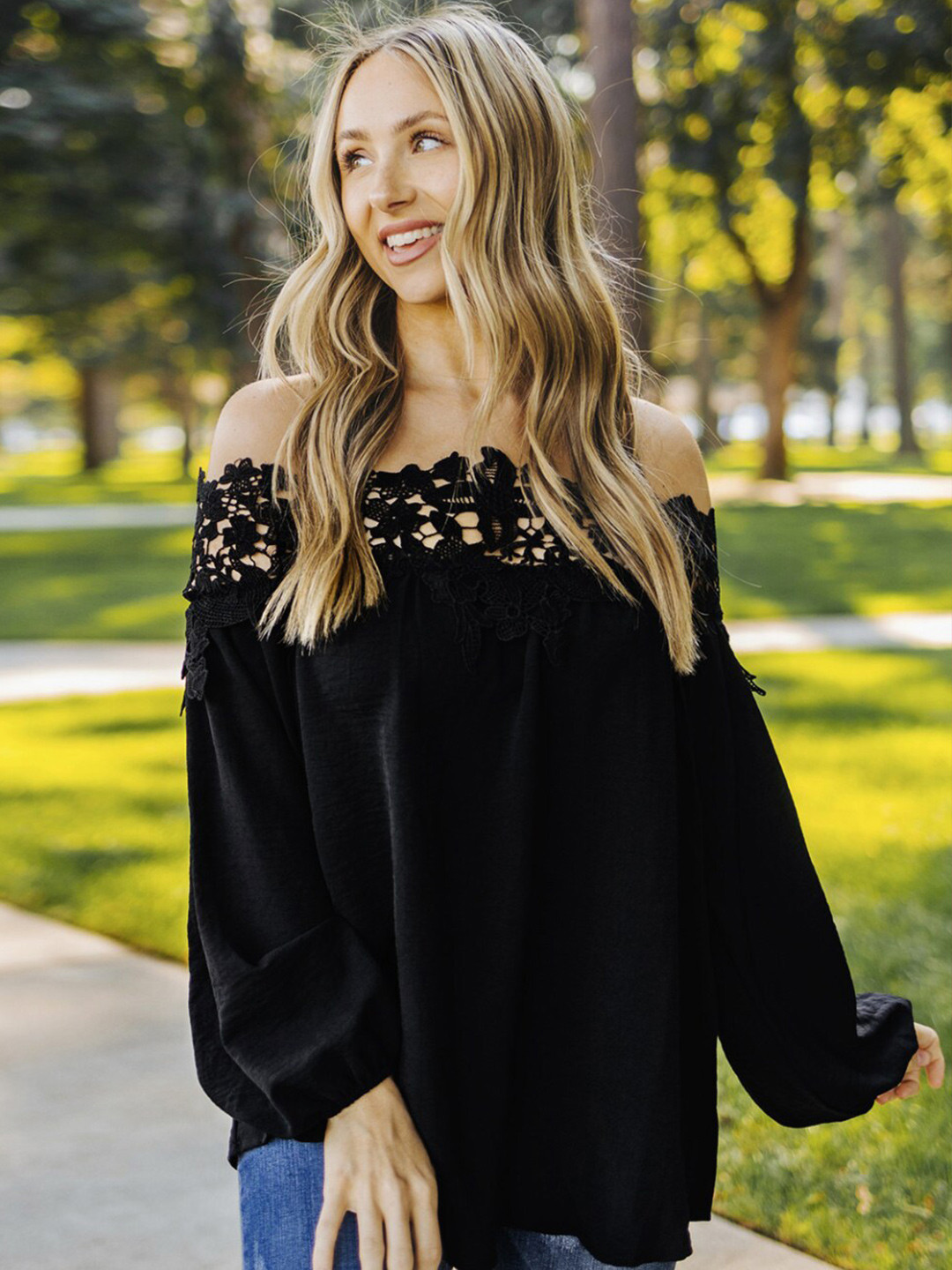 StyleCast Black Off-Shoulder Lace Top