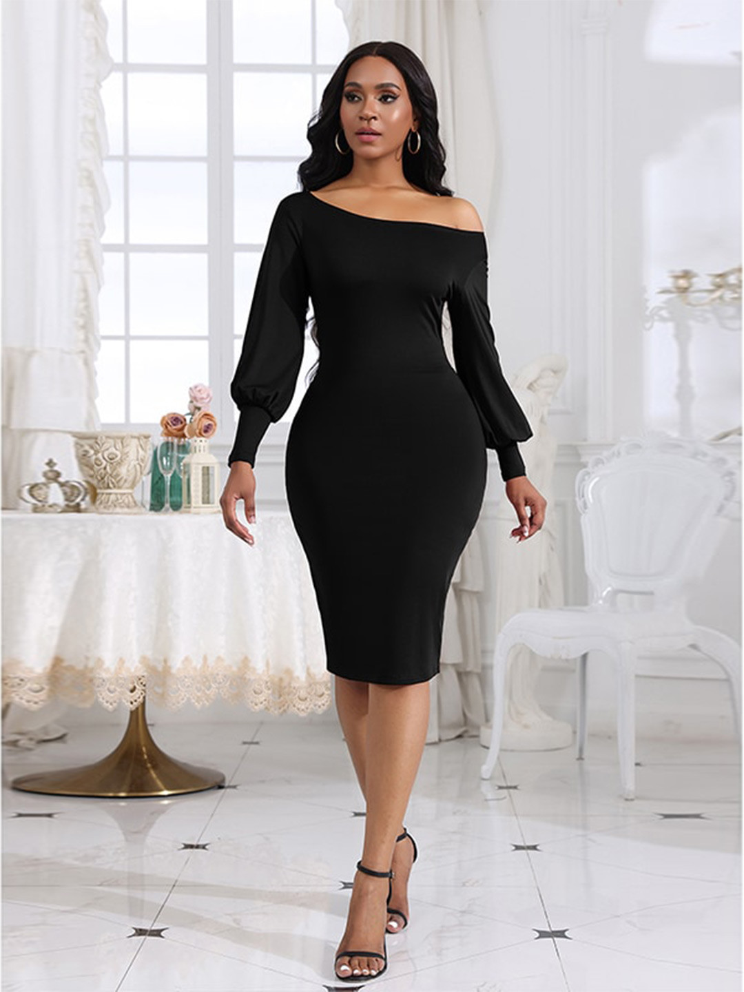 StyleCast Black & vampire black One Shoulder Bodycon Dress