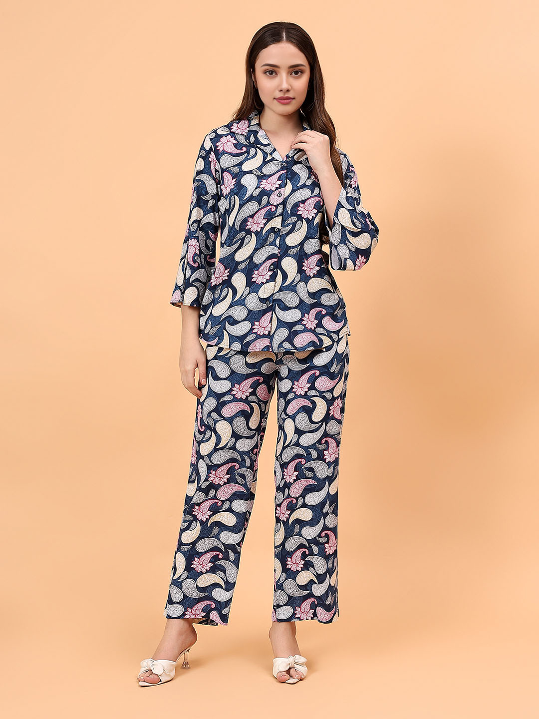 StyleCast Blue & Pink Paisley Printed Shirt Collar Shirt With Trouser