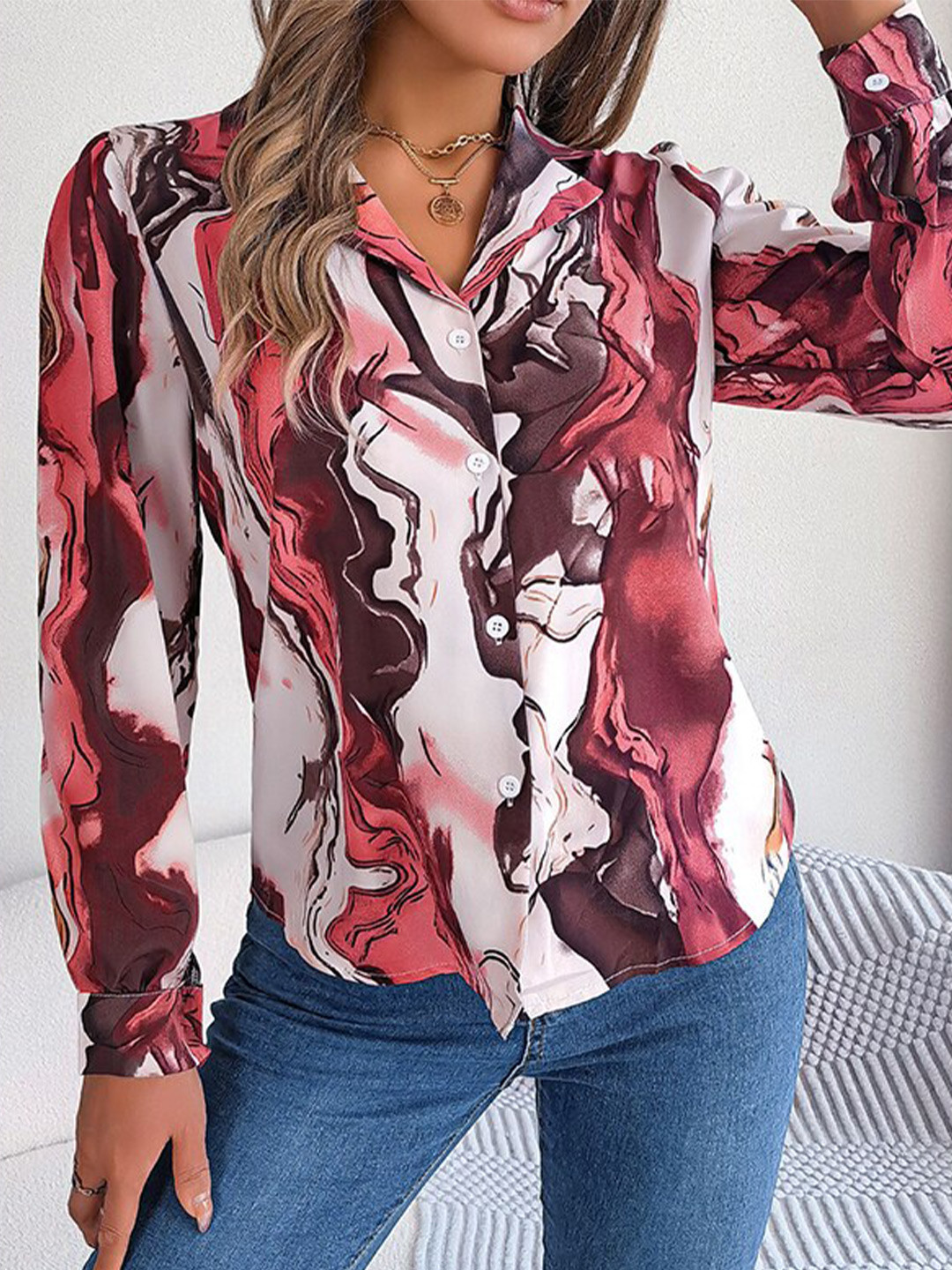 StyleCast Red & White Abstract Printed Casual Shirt