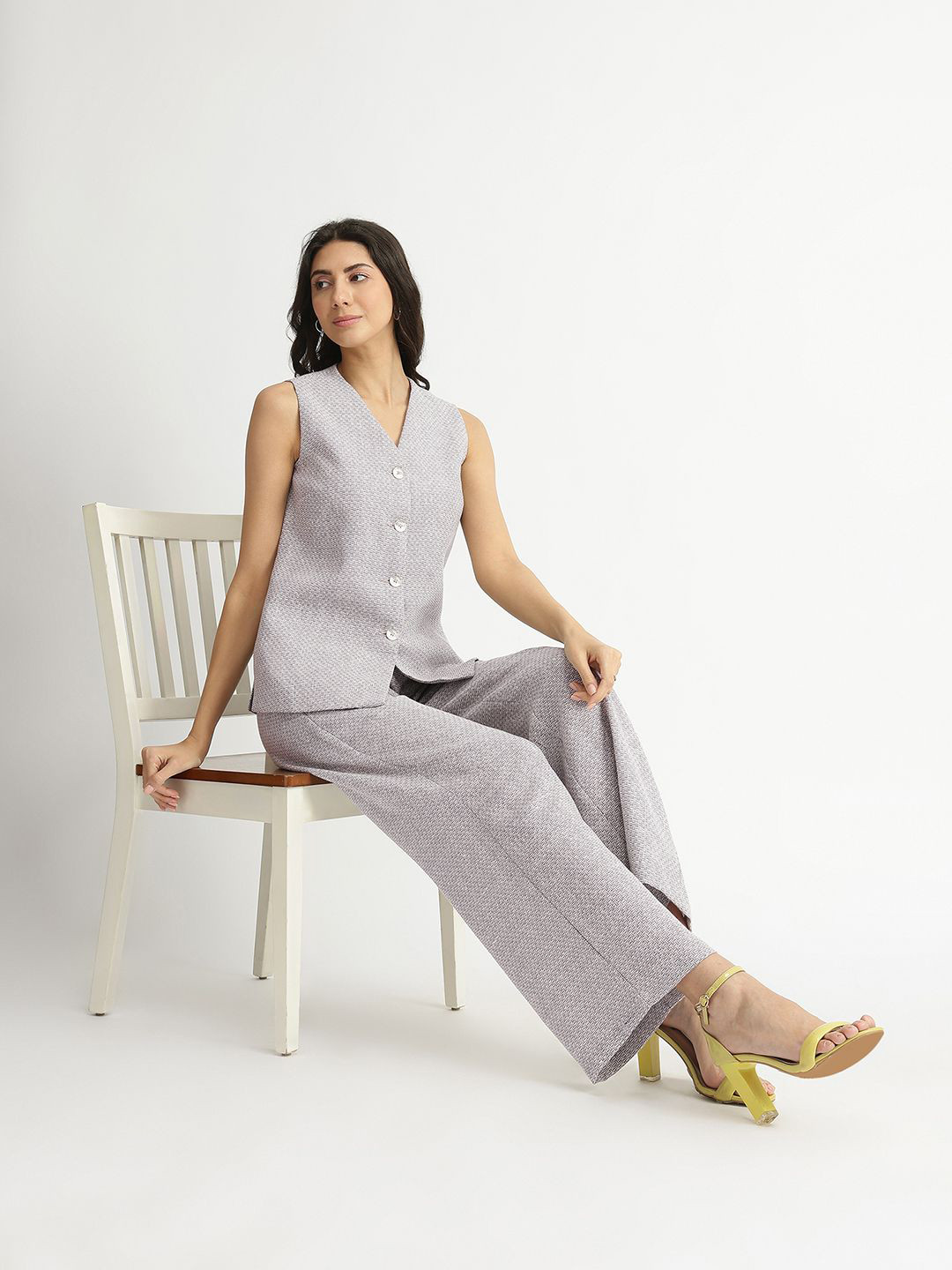 Pink Fort Grey Woven Design Cotton Co-Ord Set