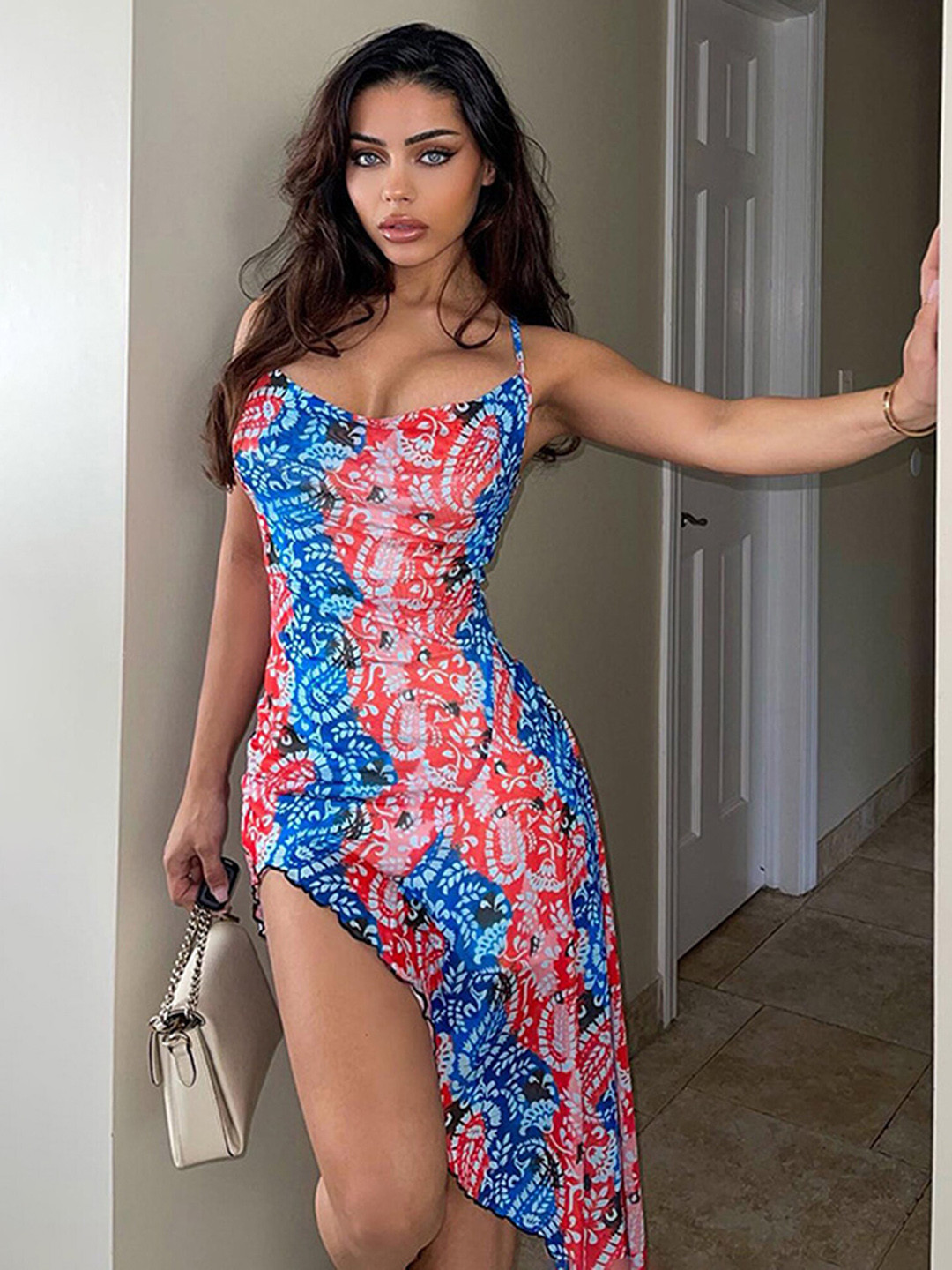 LULU & SKY Red & Blue Floral Sleeveless Mini Sheath Dress