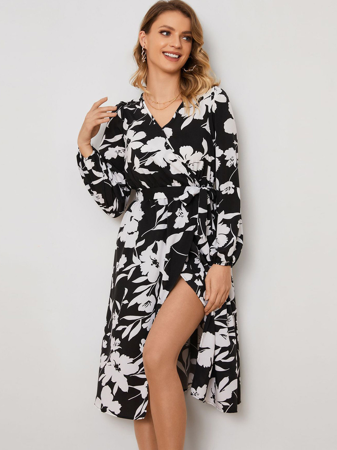 StyleCast Black & White Floral Printed Cotton Dress