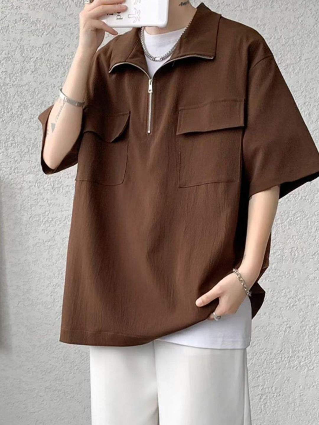 StyleCast x Revolte Men High Neck Zip Closure T-shirt