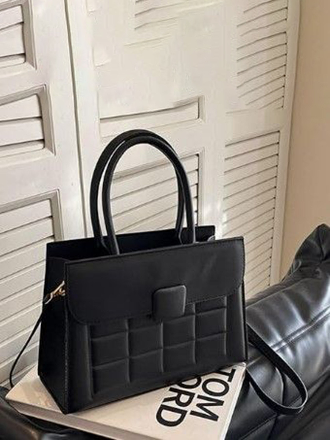 StyleCast Checked Structured Handheld Bag with Quilted
