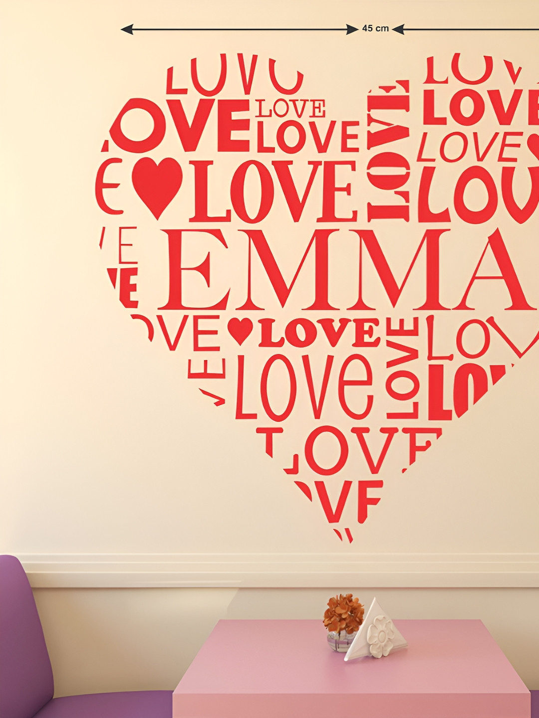 LANSTICK Red Beautiful Love Doodle Printed Self-Adhesive WallStickers