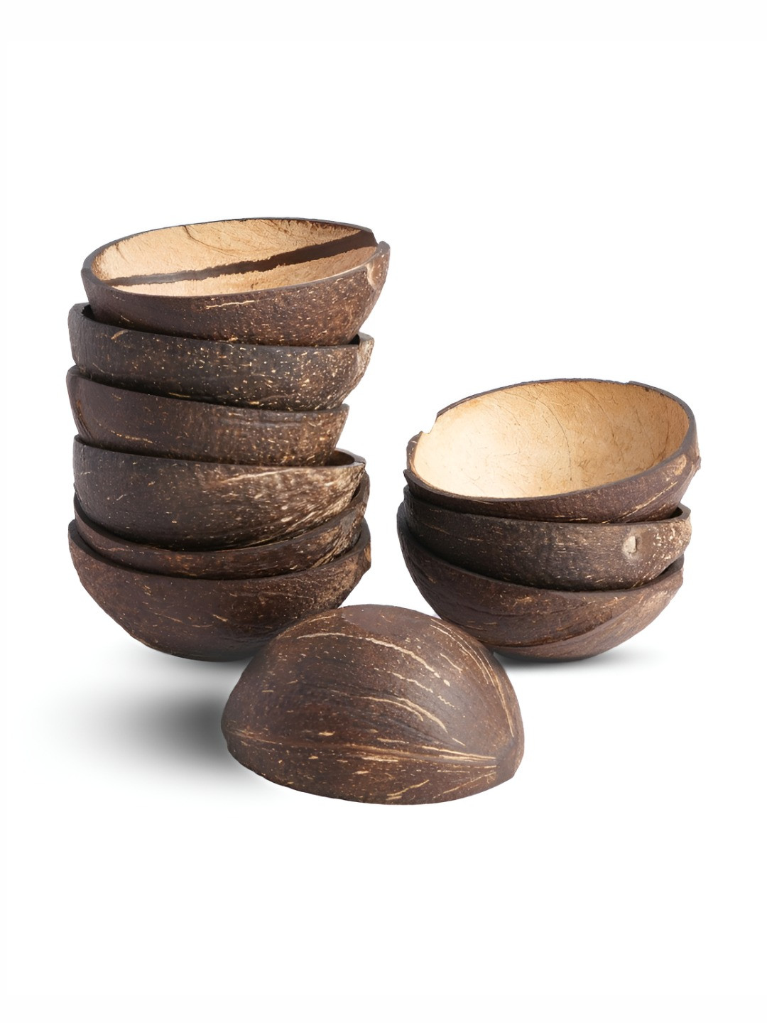 Thenga Brown 10 Pieces Wooden Round Serving Bowl
