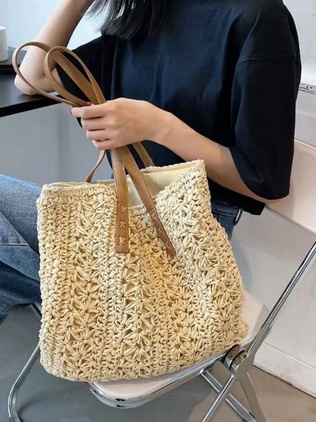 StyleCast Women Textured Shopper Paper Tote Bag