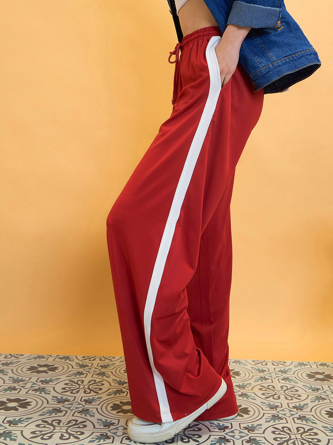 CORSICA Women Mid-Rise Wide Leg Loose Fit Trousers with Side Taping