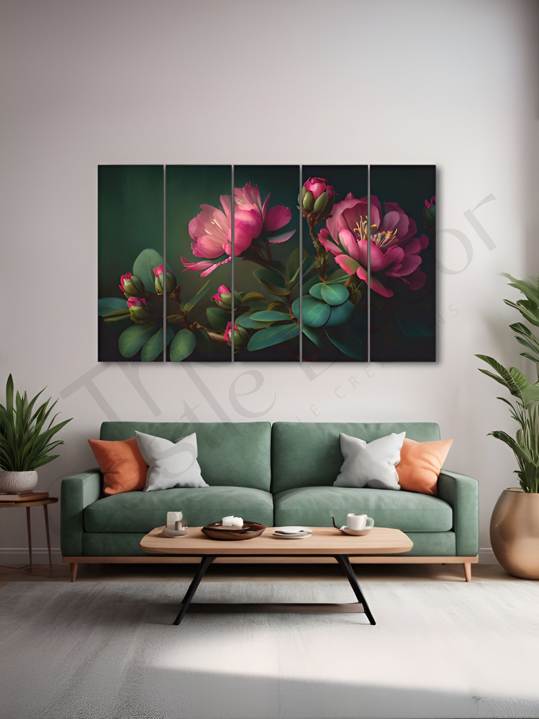 The Castle Decor Wood 5 Pcs Wall Rectangle Paintings Wall Art - 36.22x11.81In