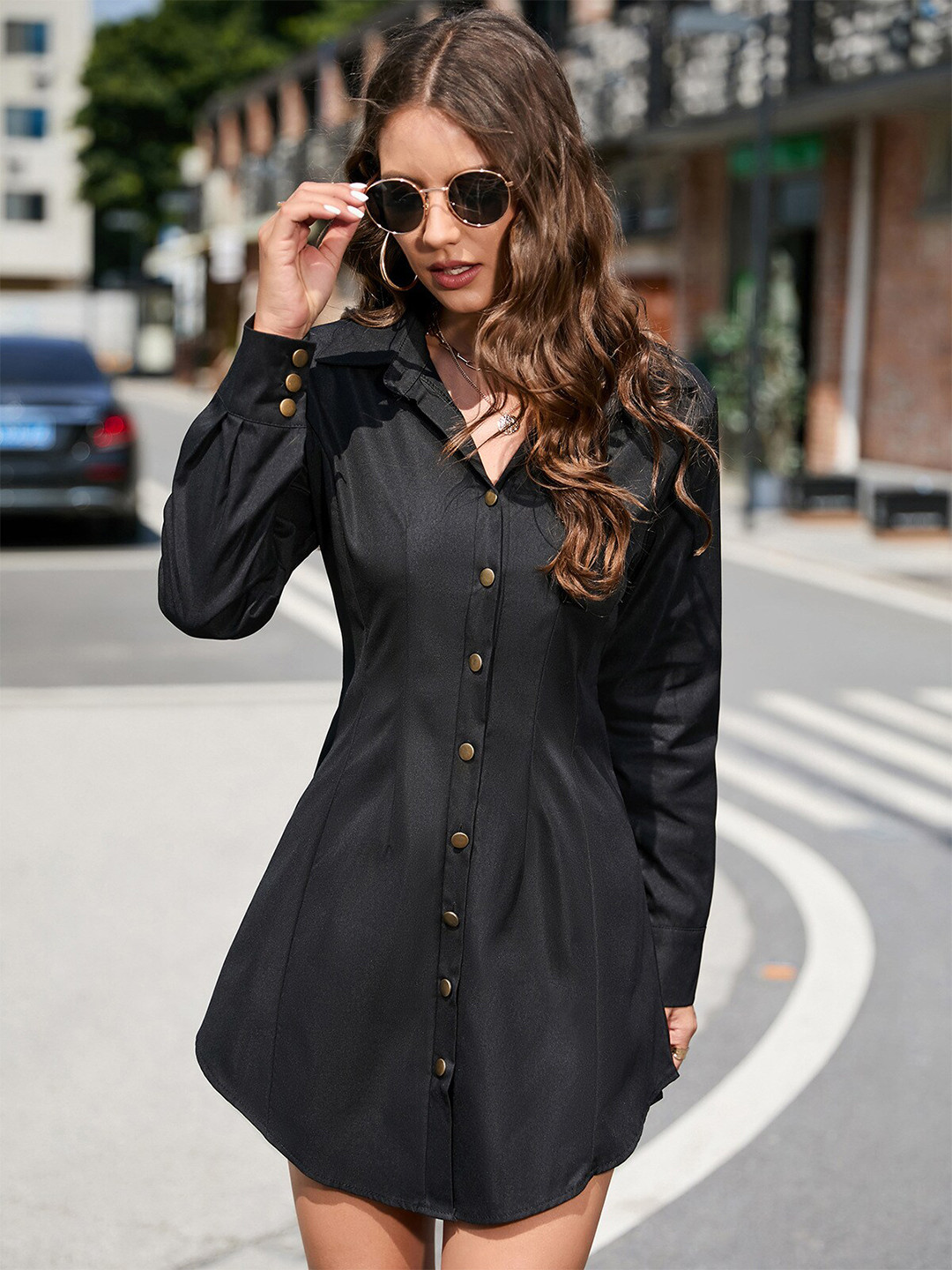 StyleCast Black Shirt Collar Shirt Dress