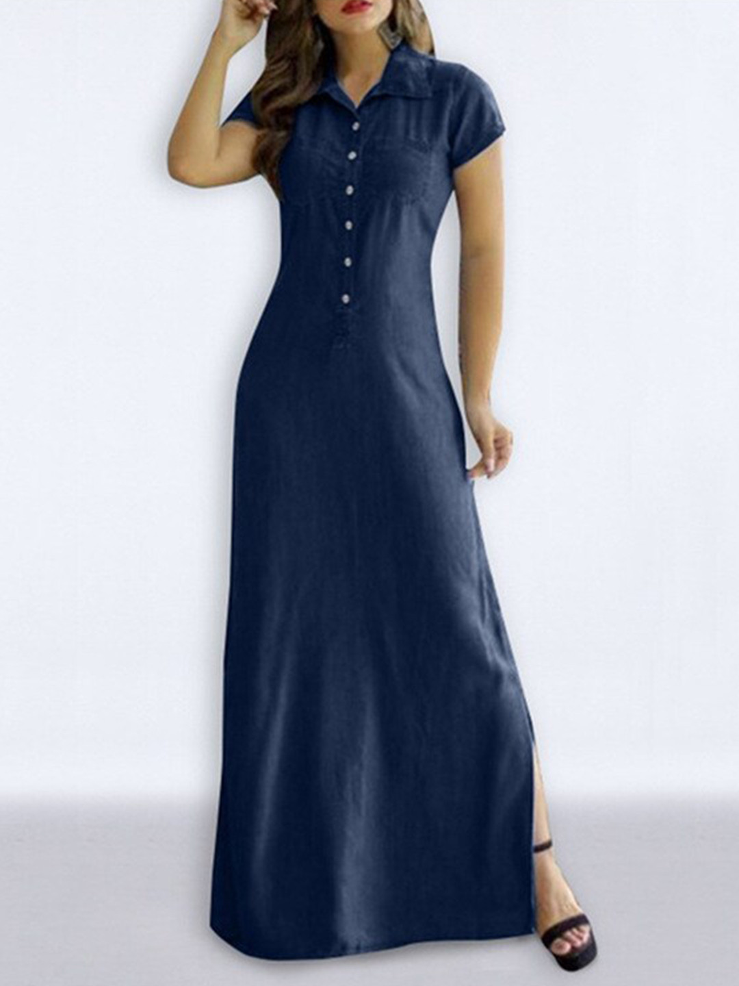 StyleCast Shirt Collar Short Sleeves Maxi Dress
