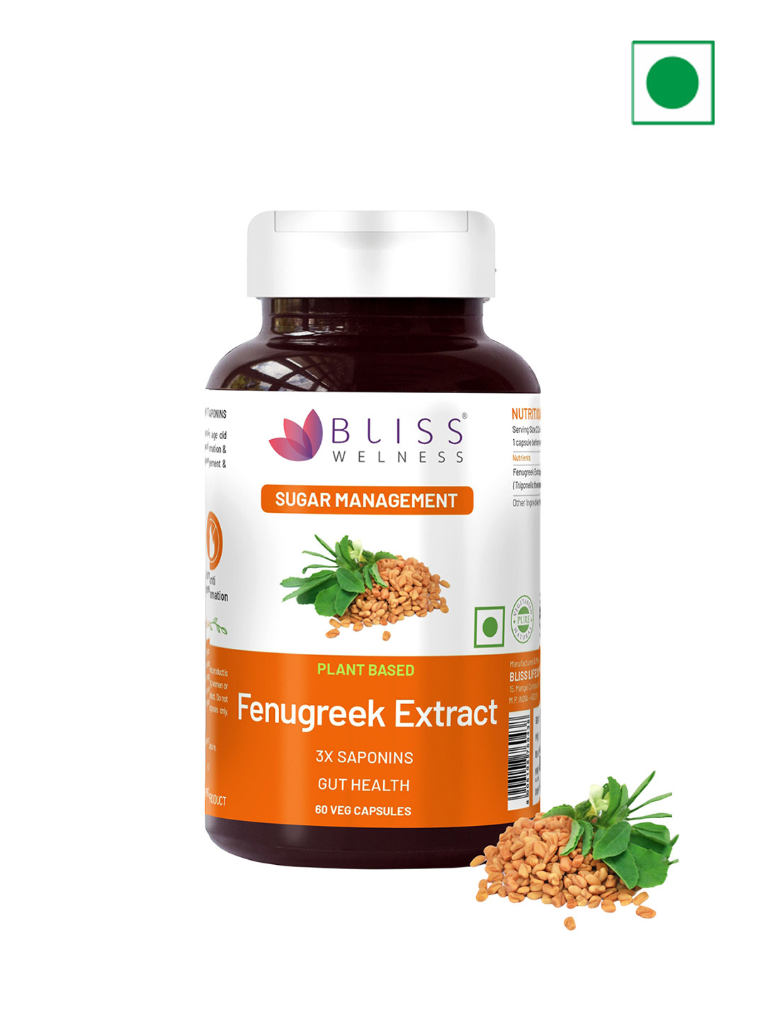 Bliss Welness Plant Based Fenugreek Extract Capsules - 60 Capsules