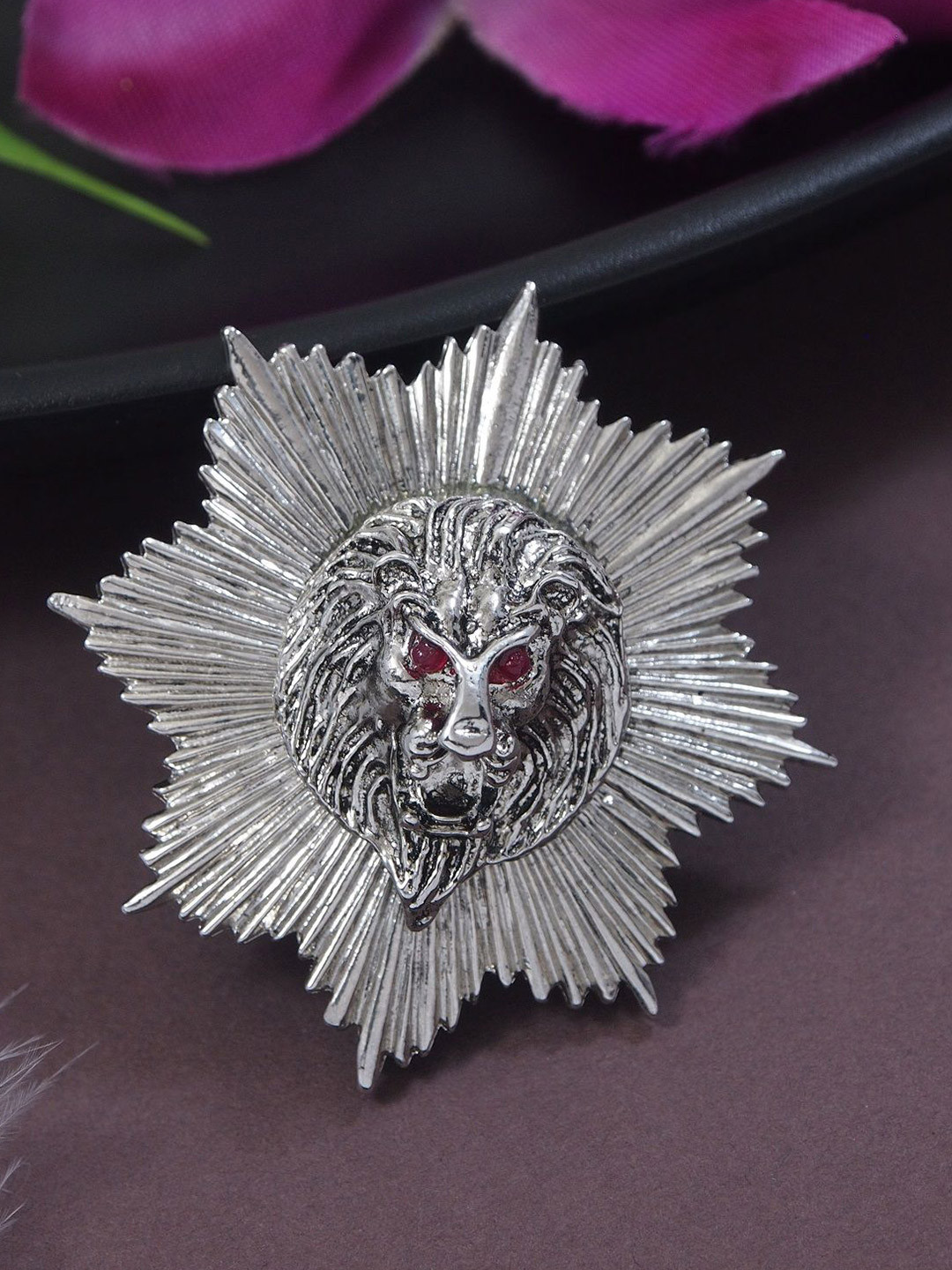 ADORN Men Metallic Toned Magestic Roar Lion Face  Brooch