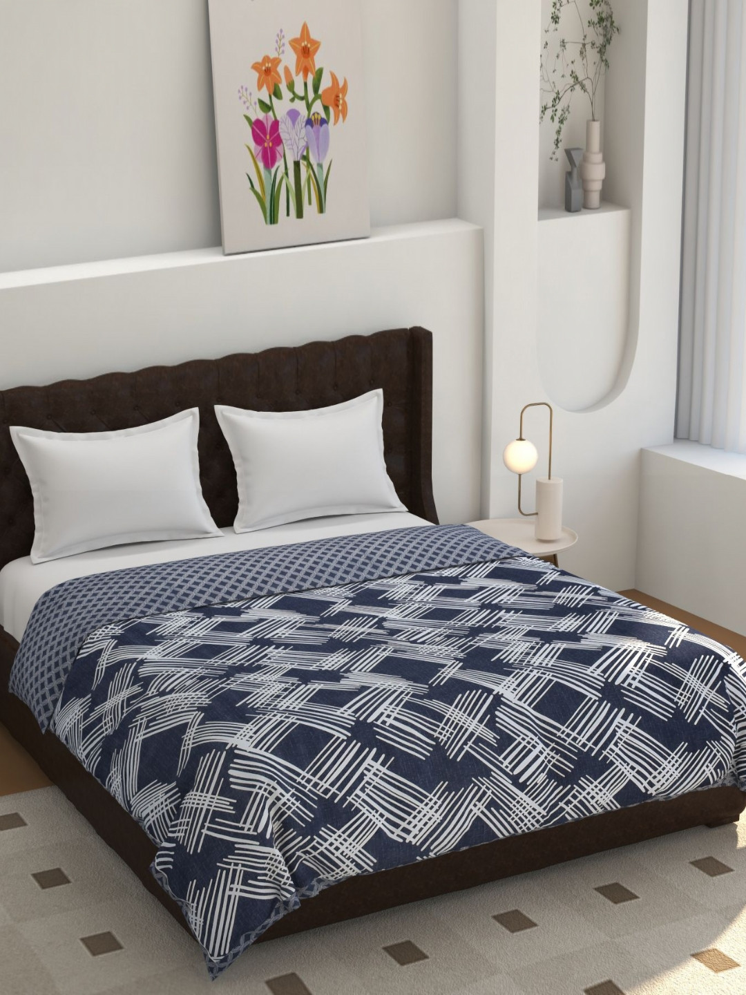 Florida Flyn Grey & White Geometric Printed Reversible Summer 150 GSM Double Bed Dohar