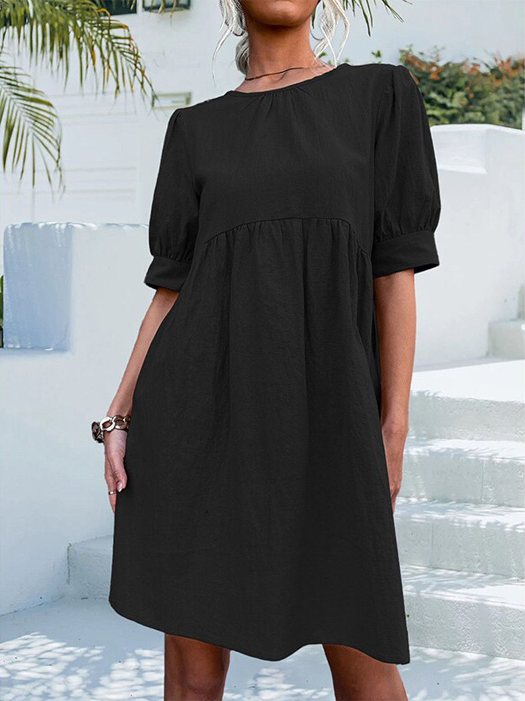 StyleCast Black Puff Sleeve Layered A-Line Dress