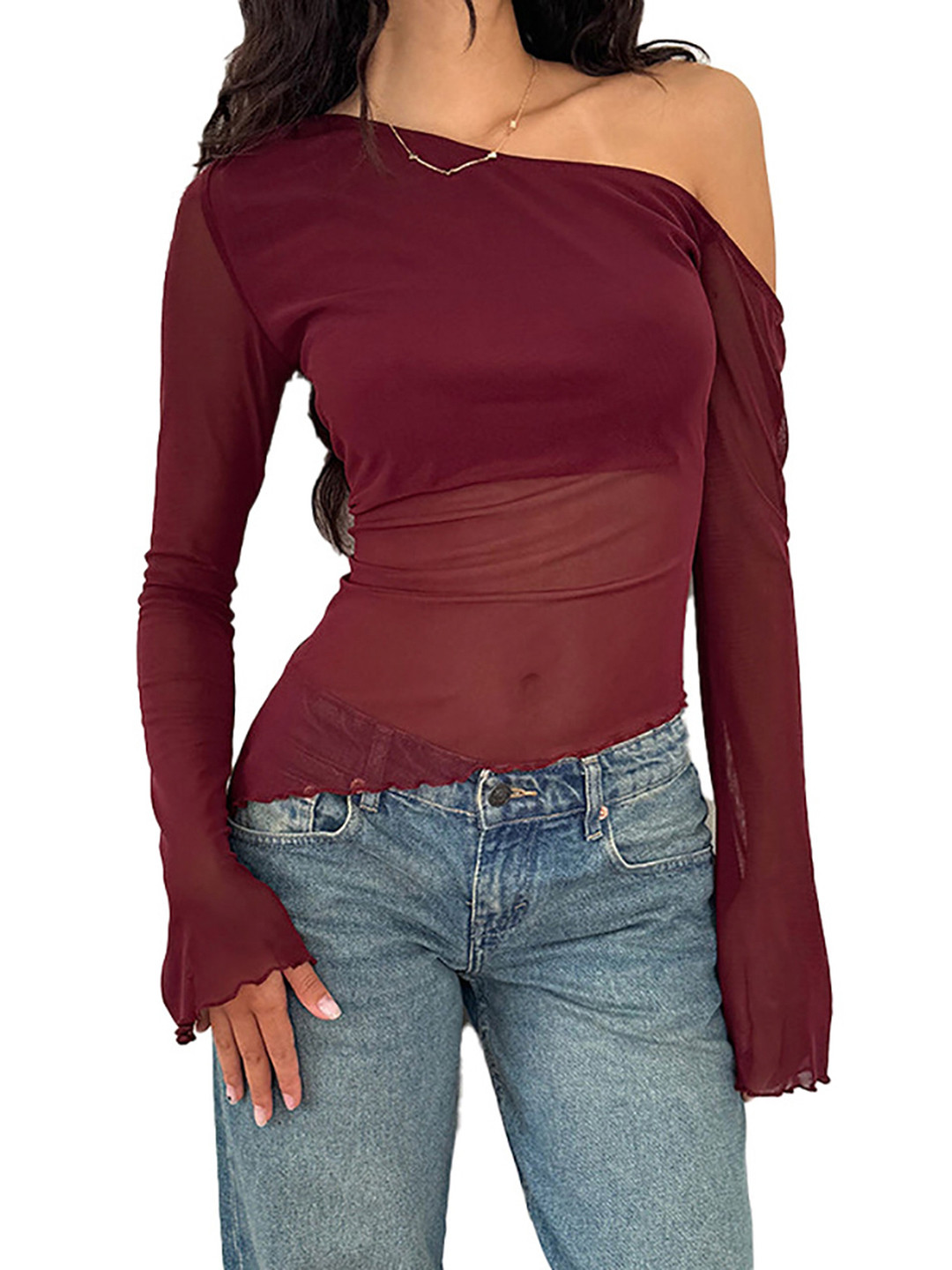 StyleCast x Revolte One Shoulder Sheer Top