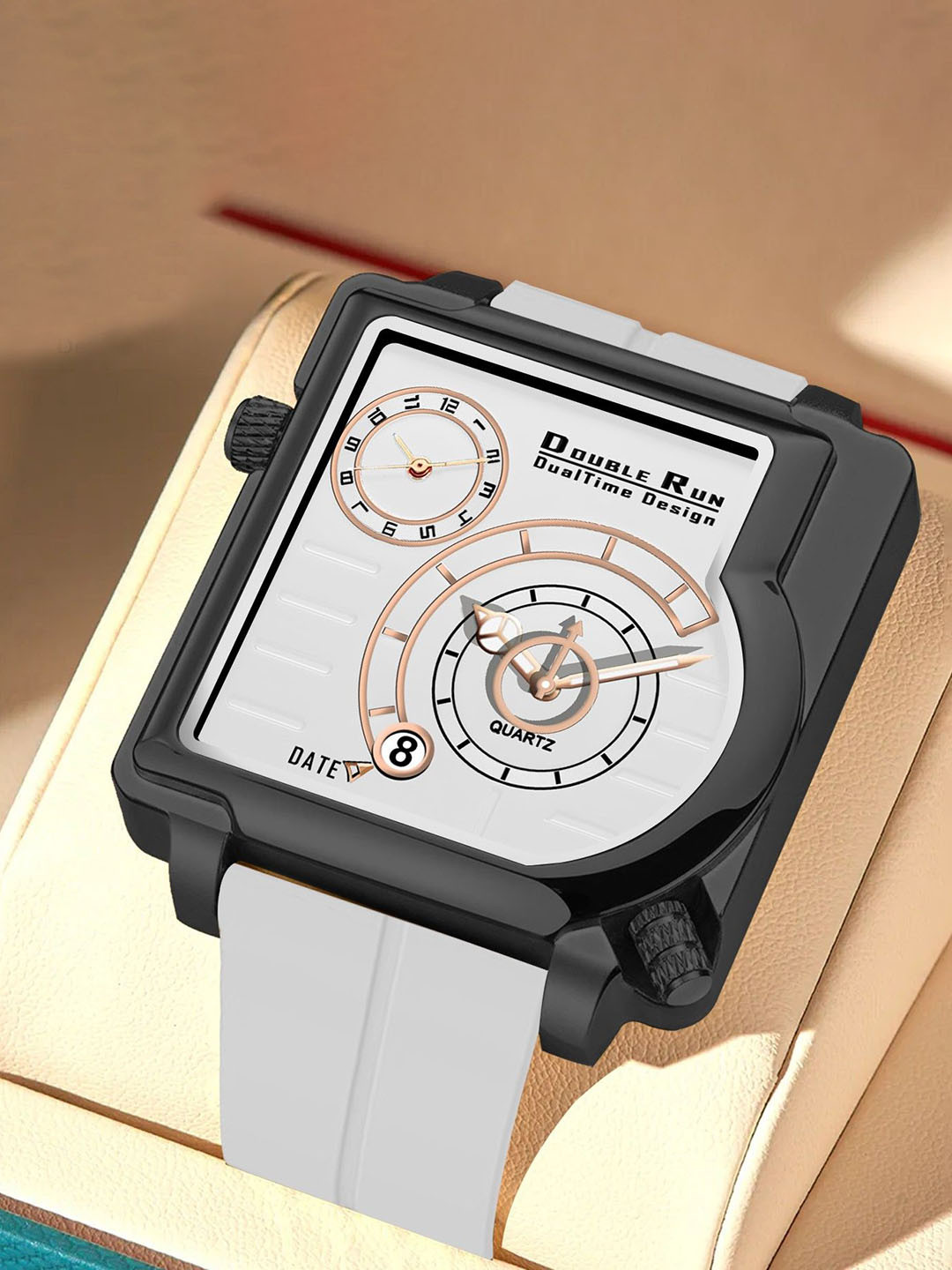 DOUBLERUN Unisex Square Dial & Bracelet Style Straps Analogue Watch H05N31057