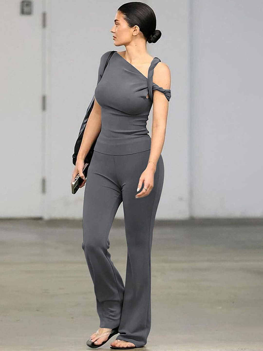 LULU & SKY Self Design Strap Top & Trouser Co-Ord Set