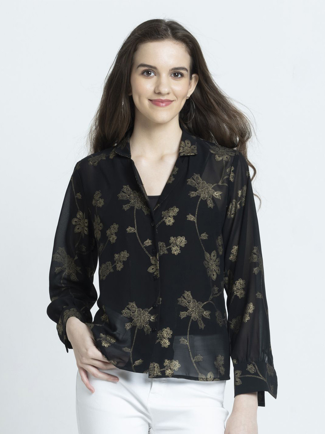 SHAYE Women Smart Floral Semi Sheer Printed Casual Shirt