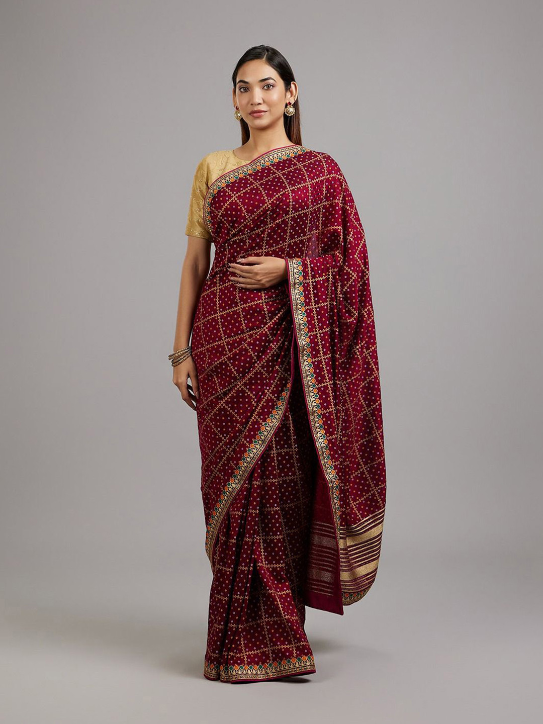 MOHEY Women  Woven Design Beads and Stones Art Silk Saree