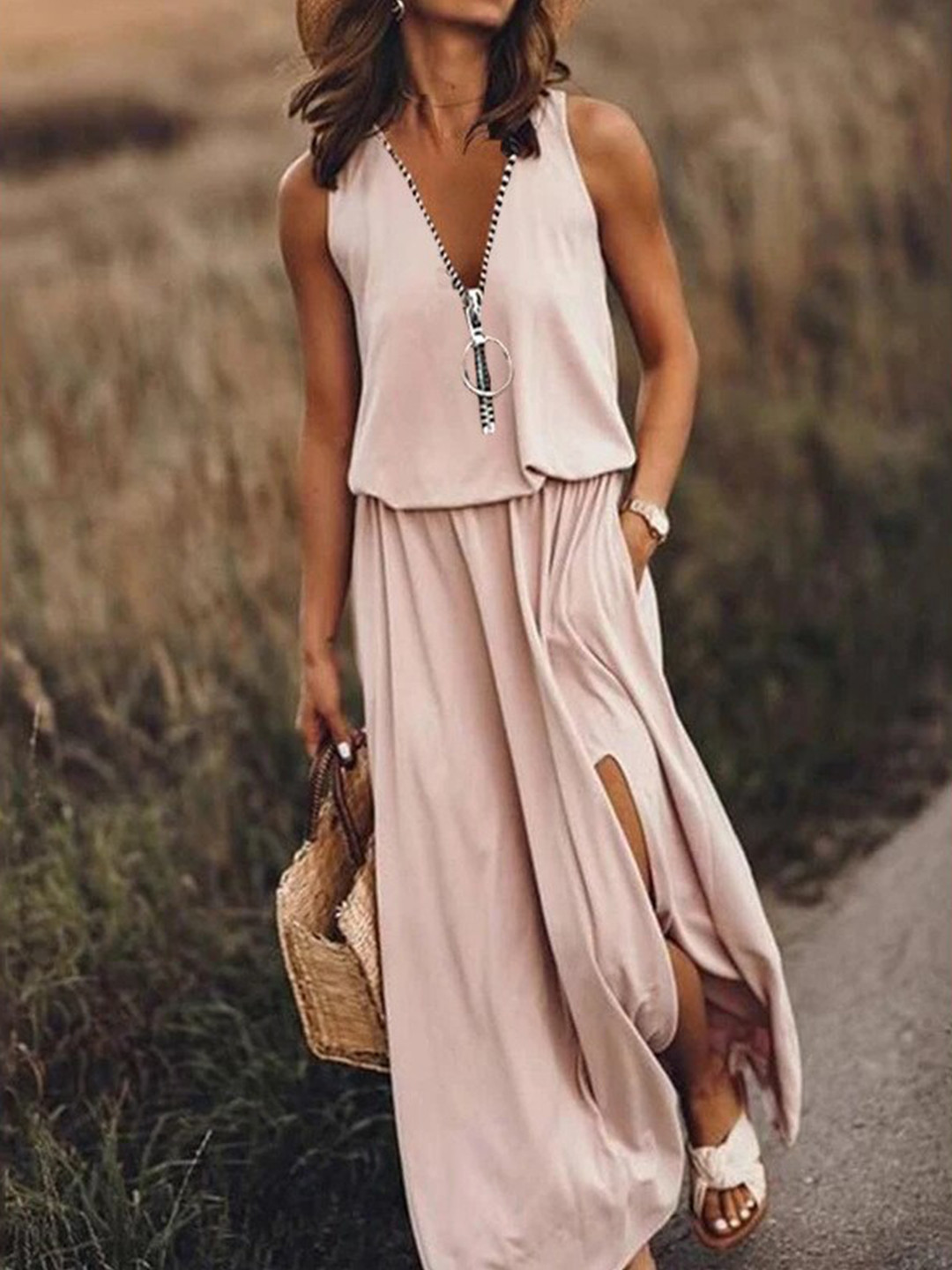 StyleCast Pink V Neck Maxi Dress