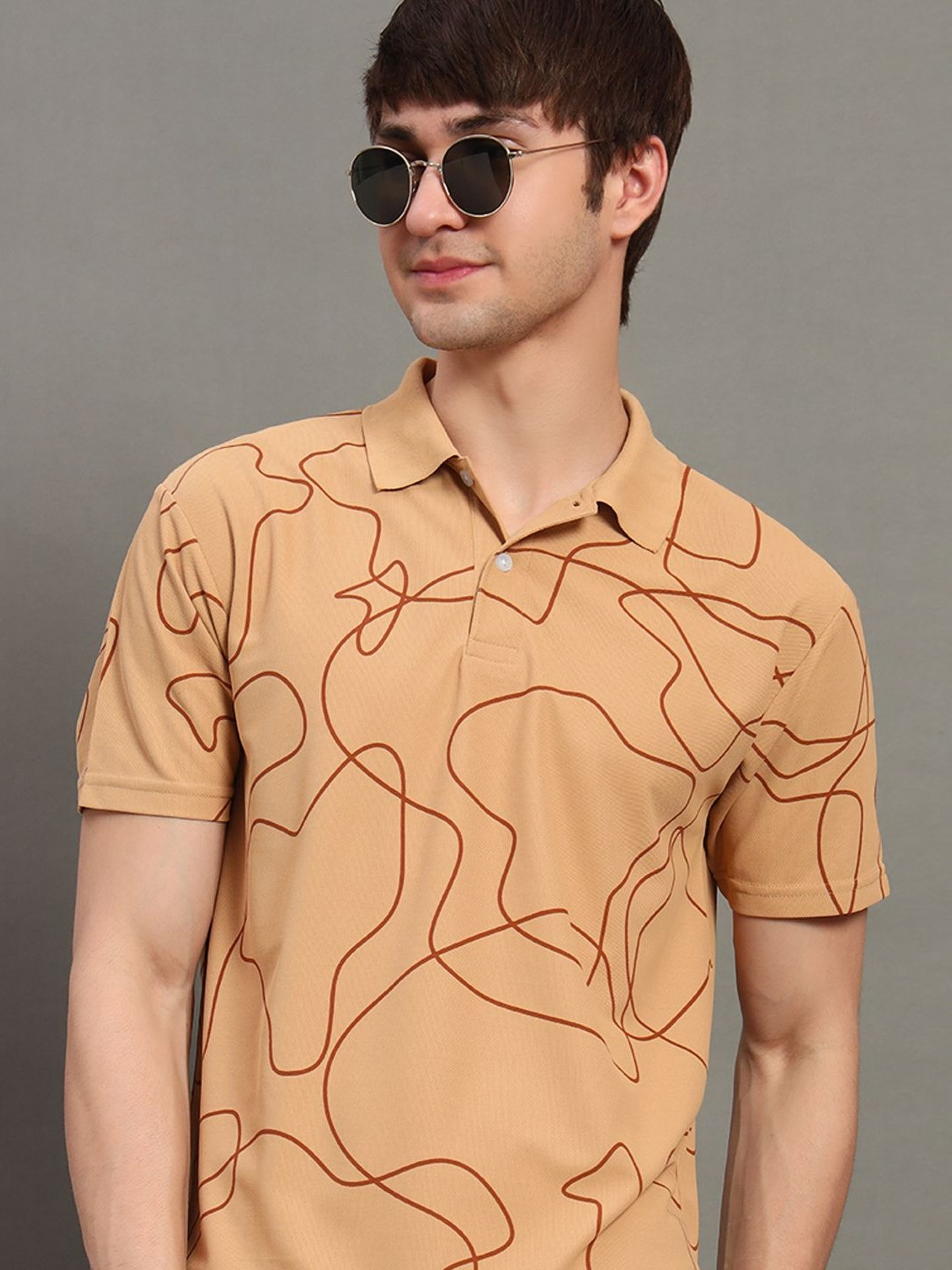 GET GOLF Men Printed Polo Collar Monochrome T-shirt