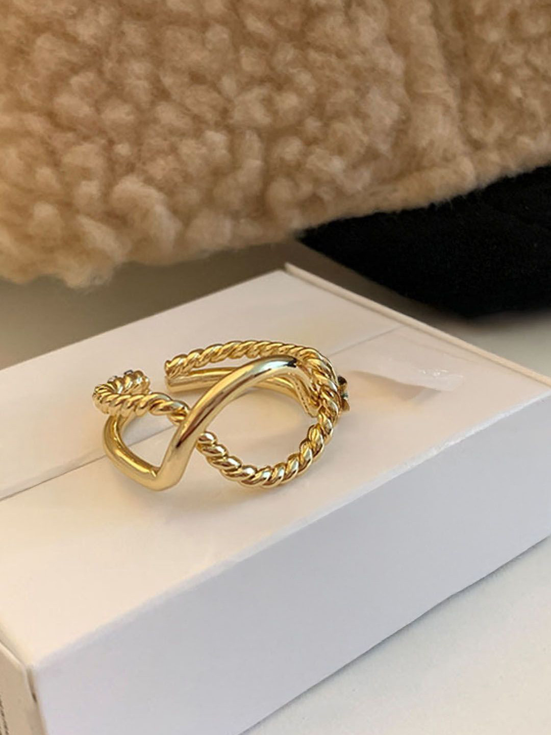 StyleCast Gold-Toned Intricate Textured Finger Ring